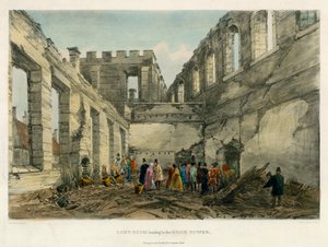 Salle longue menant à la tour de brique, incendie de la tour de Londres, 1841 - English School
