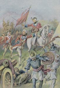 Lord Clive commandant les Britanniques à la bataille de Plassey, Inde, 1757 - English School