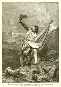 Lord Cochrane (comte de Dundonald) récupérant le drapeau espagnol au siège de Rosas, 1808 - English School