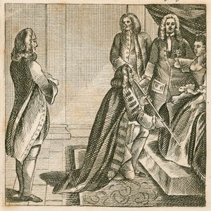 Lord Oxford démissionnant de son poste de Lord Grand Trésorier auprès de la reine Anne - English School