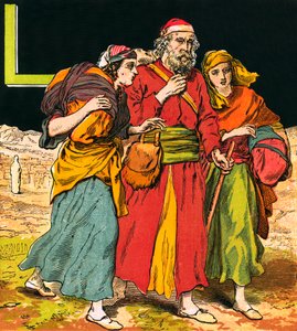 Lot avec sa femme et ses filles (lithographie couleur) - English School