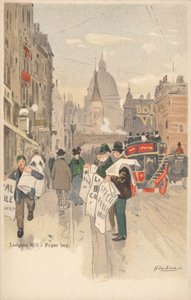 Ludgate Hill, Londres, vendeur de journaux - English School
