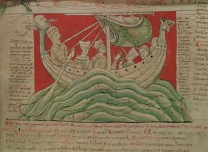 Les visions rêvées par le roi Henri Ier en Normandie en 1130, du Worcester Chronicle, vers 1130-40 (détail)