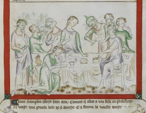 Rencontre de Samson et Dalila à une fête philistine (détail) - English School