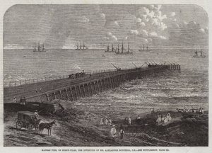 Jetée de Madras, sur pieux vissés, invention de M. Alexander Mitchell, CE (gravure) - English School