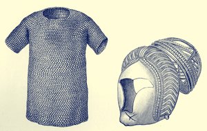 Mailcoat et casque en argent, avant 450 après J.-C., extrait de "A Short History of the English People" (Histoire brève du peuple anglais)