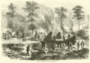 Fabrication de charbon pour la poudre à canon, octobre 1870 - English School