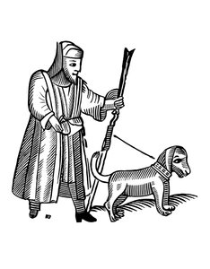 Homme promenant son chien