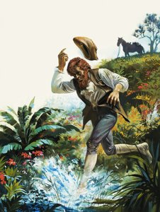 Homme courant dans un ruisseau