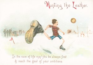 Homme avec moustache sur le point de marquer un but au football - English School