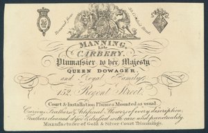 Manning, anciennement Carnery, plumassier, carte de visite - English School
