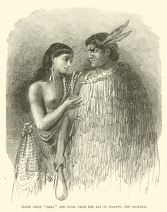 Chef maori Heki et sa femme, de la baie des Îles, Nouvelle-Zélande - English School