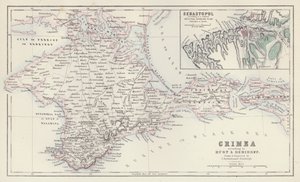 Carte : Crimée, selon Huot et Demidoff, dessinée et gravée par J Bartholomew, Édimbourg ; Sébastopol, selon un plan russe original réduit publié à Berlin