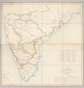 Carte montrant la partition actuelle du pays dépendant de Fort St. George en divisions militaires avec plusieurs stations de troupes - English School