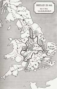 Carte de la Grande-Bretagne en 640, du Royaume de Northumbrie dans 