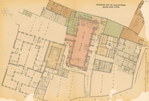 Carte du Guildhall, Londres, et des environs vers 1750
