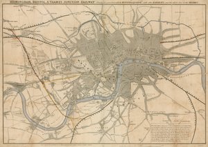Carte de Londres montrant le chemin de fer Birmingham, Bristol, Thames Junction, 1839