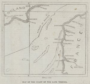 Carte de la côte des récents naufrages (gravure) - English School