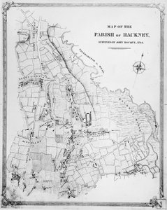 Carte de la Paroisse de Hackney, levée par John Rocque (c.1709-1762) en 1745