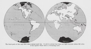 Carte indiquant où se trouvent les neiges éternelles (litho)