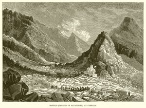 Carrières de marbre de Ravaccione, à Carrare (gravure) - English School