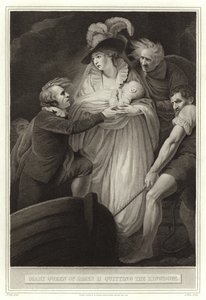 Marie, reine de Jacques II, quittant le royaume - English School