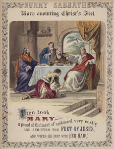 Marie oint les pieds du Christ (gravure en couleur)