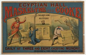 Maskelyne & Cooke au Egyptian Hall vers 1880 (lithographie en couleur)