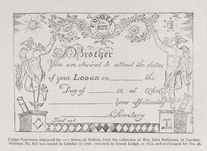 Convocation de la loge maçonnique, datée de 1796 - English School