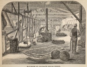 Salle de matelas à la prison de Coldbath Fields, illustration de The Criminal Prisons of London and Scenes from Prison Life par Henry Mayhew et John Binny, pub. 1862 - English School