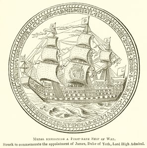 Médaille exposant un navire de guerre de premier rang - English School
