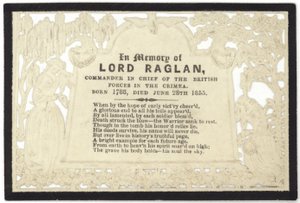 Carte commémorative en mémoire de Lord Raglan - English School