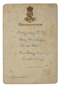 Menu pour le jour de Noël à Sandringham