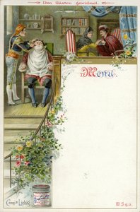 Menu avec une scène du Barbier de Séville et une publicité pour l
