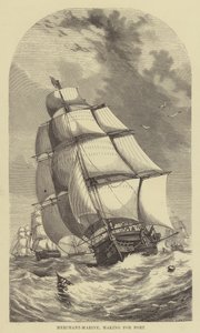 Marine marchande, entrant au port (gravure) - English School