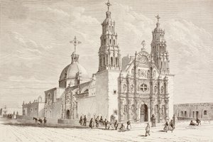 Cathédrale métropolitaine sur la Plaza de Armas, Chihuahua, Mexique au XIXe siècle (lithographie)