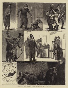 Croquis de minuit de la vie, par un prisonnier (gravure) - English School