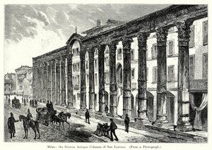 Milan : les seize colonnes antiques de San Lorenzo (gravure) - English School