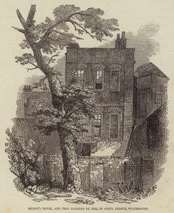 Maison de Milton, et arbre planté par lui, à Petty France, Westminster (gravure) - English School