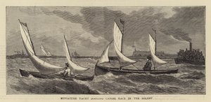 Course de yachts miniatures (canoës à voile) dans le Solent (gravure) - English School