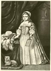 Miss Campion, tenant un livre de corne (gravure) - English School
