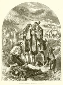 Monmouth échangeant des vêtements avec un berger - English School