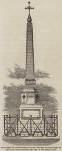 Monument à Carmarthen aux officiers et soldats des Royal Welch Fusiliers tombés pendant la guerre de Crimée (gravure) - English School