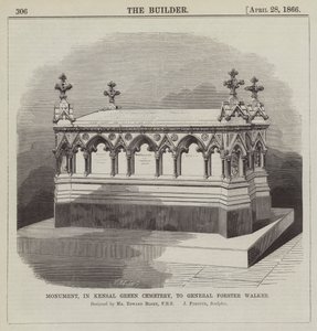 Monument, au cimetière de Kensal Green, pour le Général Forster Walker, conçu par M. Edward Blore, FRS (gravure) - English School