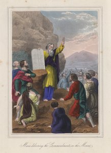 Moïse délivrant les Dix Commandements (gravure en couleur) - English School
