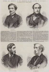 Proposeurs et seconds des adresses dans les deux chambres du Parlement, en réponse au discours de la Reine (gravure) - English School