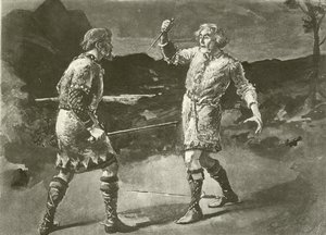 M. Alexander en Macduff et M. Irving en Macbeth (gravure) - English School