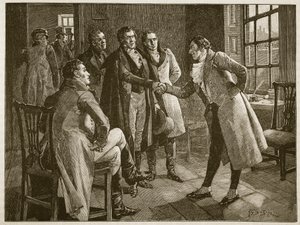 Le lever de M. Alexander à la prison de Kings Bench (illustration de Cassells Illustrated History of England) - English School
