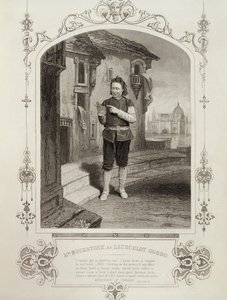 M. Buckstone en Lancelot Gobbo, Acte II Scène 2, dans Le Marchand de Venise de William Shakespeare (1564-1616) - English School
