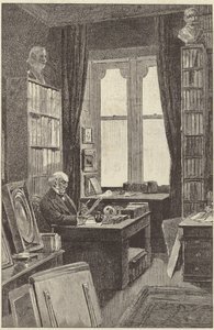 M. Gladstone dans sa bibliothèque au château de Hawarden - English School